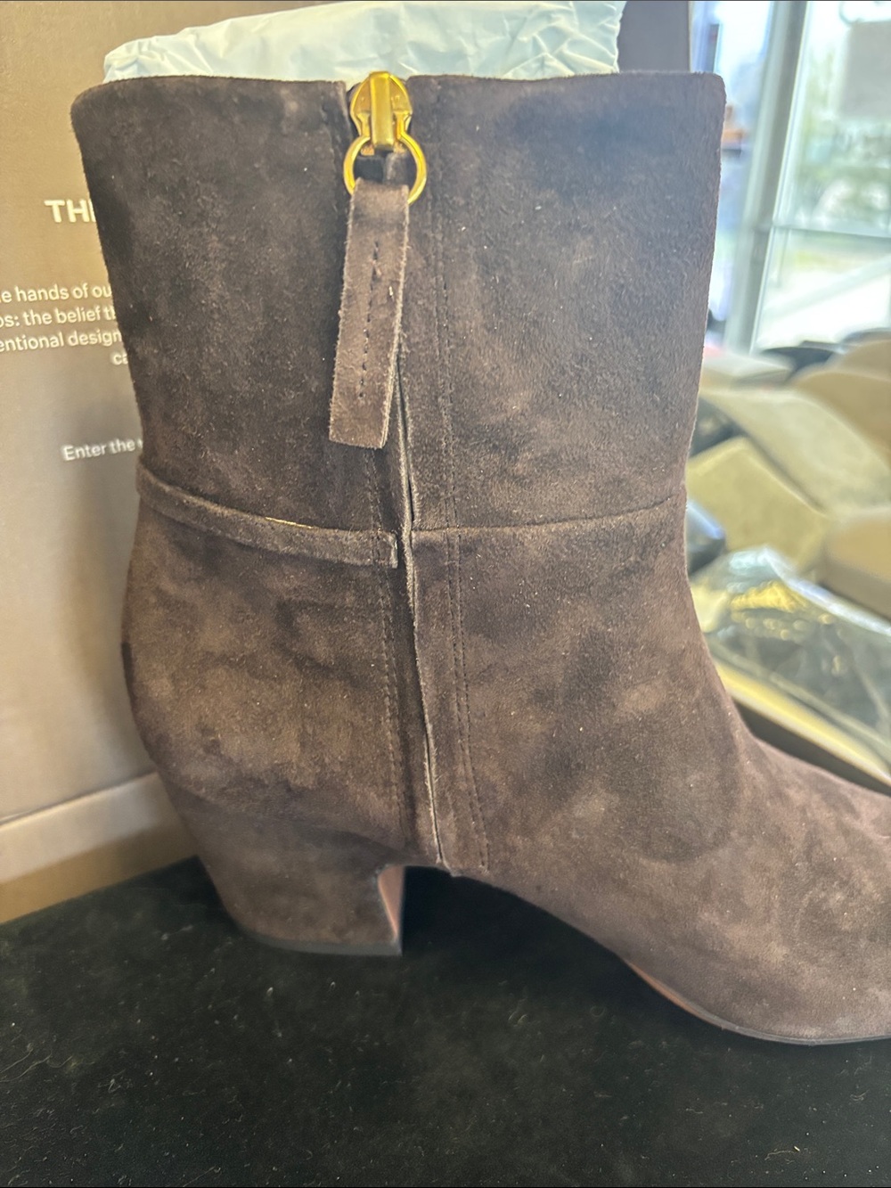 Franco Sarto Dark Brown Suede Ankle Booties with Side Zip - Picture 5 of 8